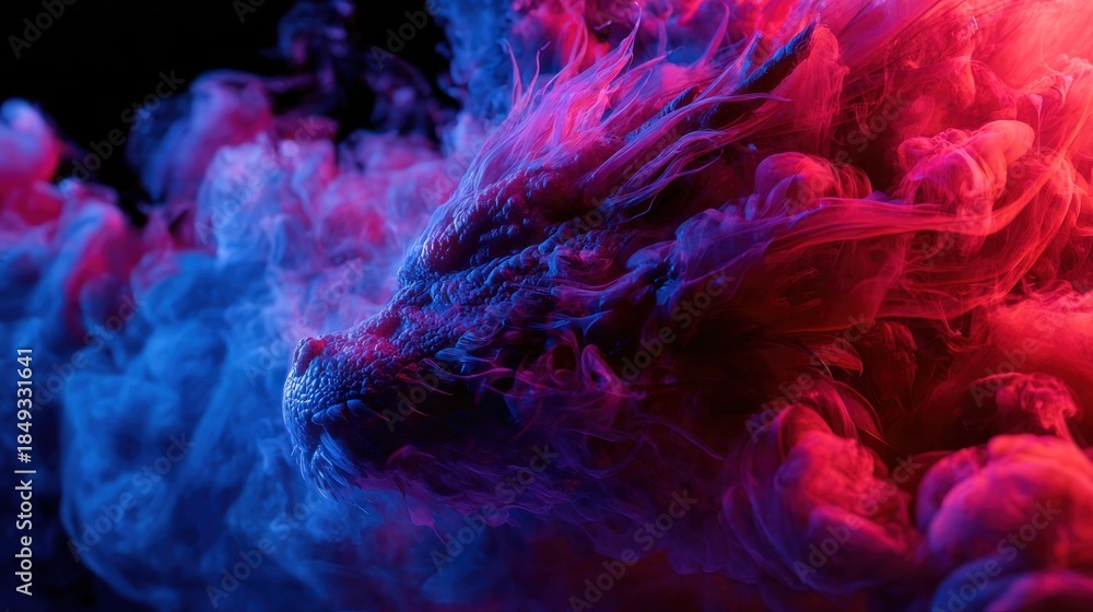 Obraz premium Dragon head formed from colorful smoke