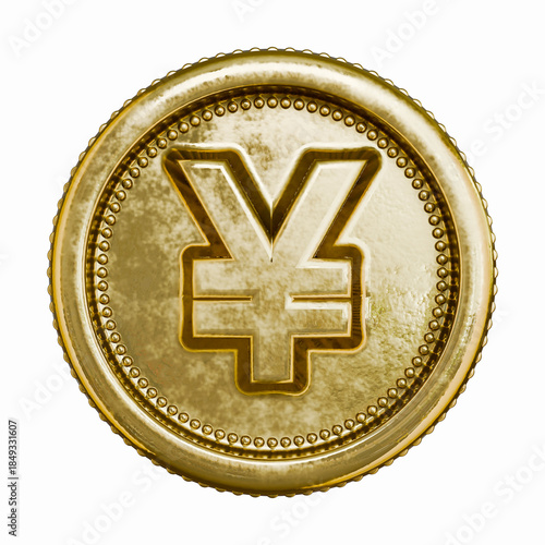 Golden aged coin Currency sign Yen 3D