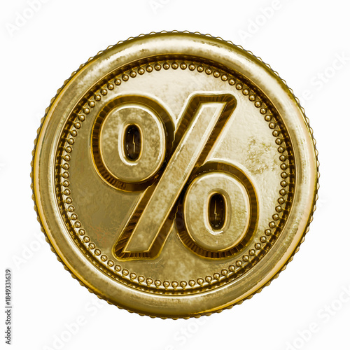 Golden aged coin Percent sign 3D