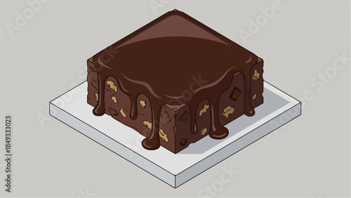 Delicious chocolate fudge cake with nuts on a white plate.