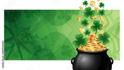Lucky St. Patrick's Day pot of gold coins and shamrocks