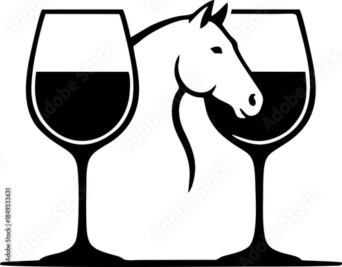 Wine Glass Horse Negative Space Elegant Logo Vector