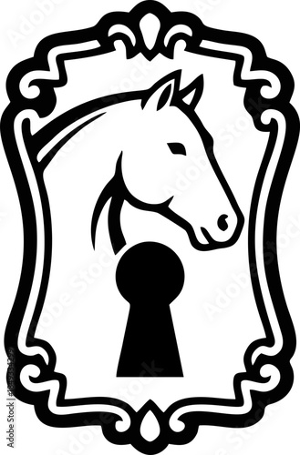 Keyhole Horse Negative Space Security Logo Design Vector