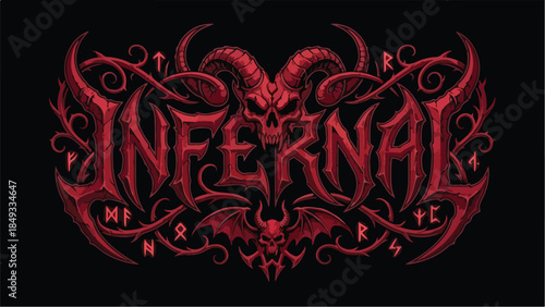 Infernal Dark Gothic Metal Logo Design with Demonic Skull and Horns.