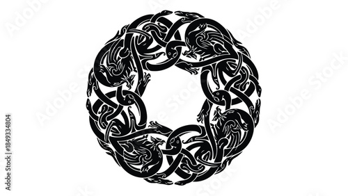 Intricate Celtic Knotwork Dragon Circle Design.