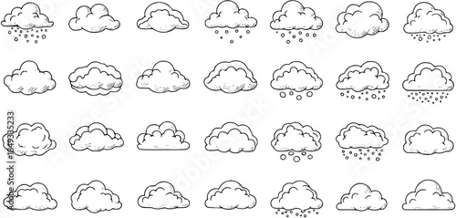 Hand-Drawn Clouds Collection: Vector Set of Weather Elements