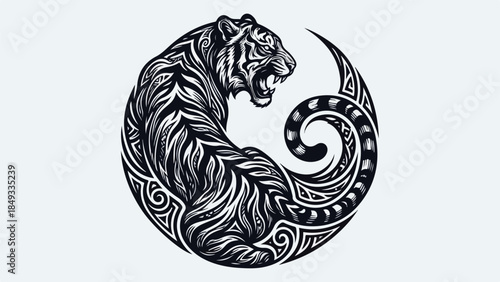 Majestic Tiger in Tribal Art Style.