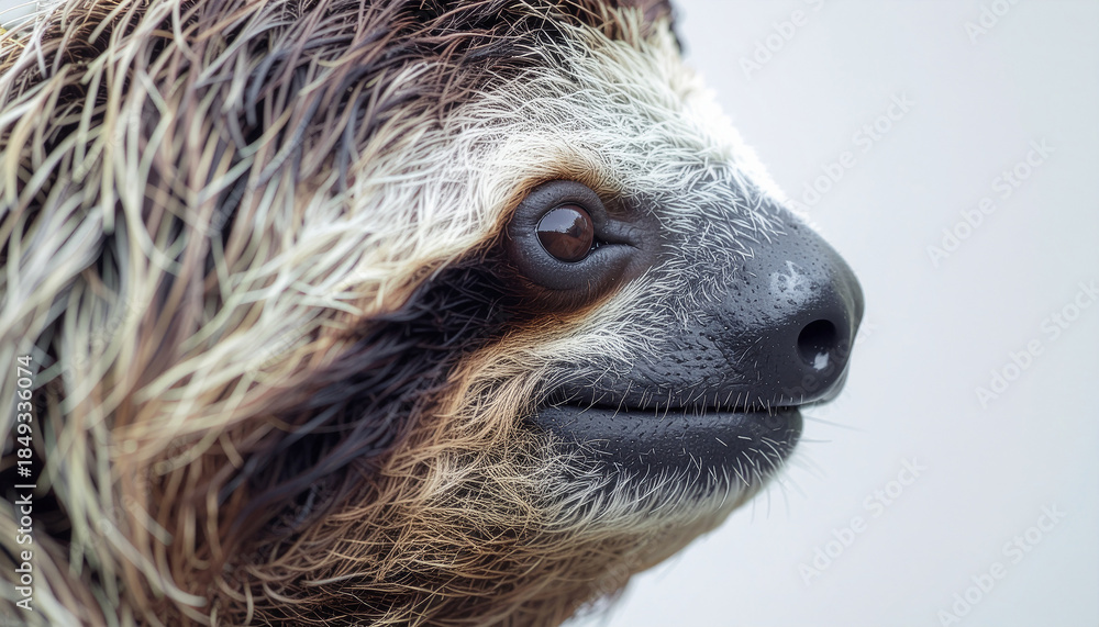 Obraz premium Side view profile of a Three-toed Sloth face isolated on white background