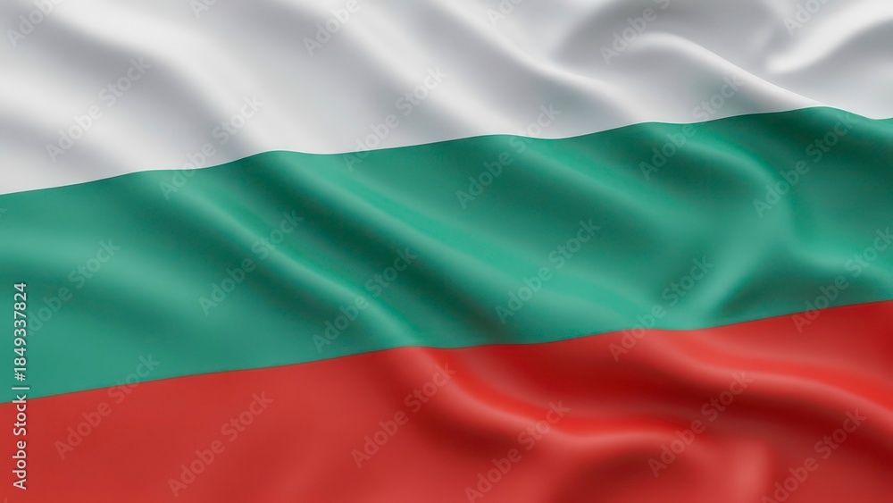 Obraz premium Bulgaria National Flag Waving White Green Red Fabric Background