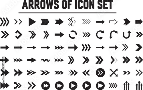 Arrows icon set, flat vector, editable stroke on a clean white background 