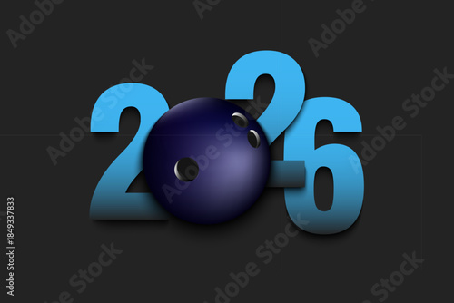 New Year numbers 2026 and bowling ball on an isolated background. Creative design pattern for greeting card, banner, poster, flyer, party invitation, calendar. Vector illustration