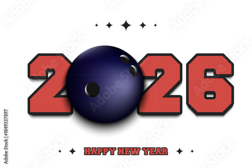 New Year numbers 2026 and bowling ball on an isolated background. Creative design pattern for greeting card, banner, poster, flyer, party invitation, calendar. Vector illustration