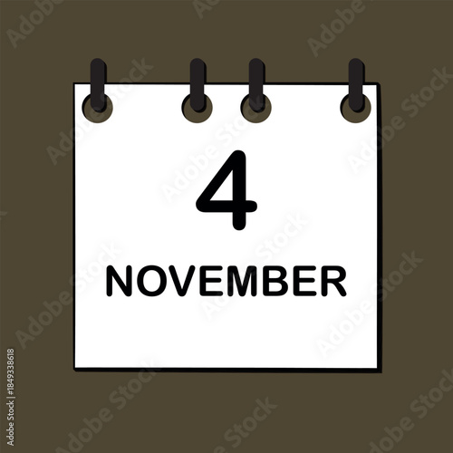 November 4. Daily Calendar icon for design. Simple design for business brochure, flyer, print media, advertisement. Easily editable.
