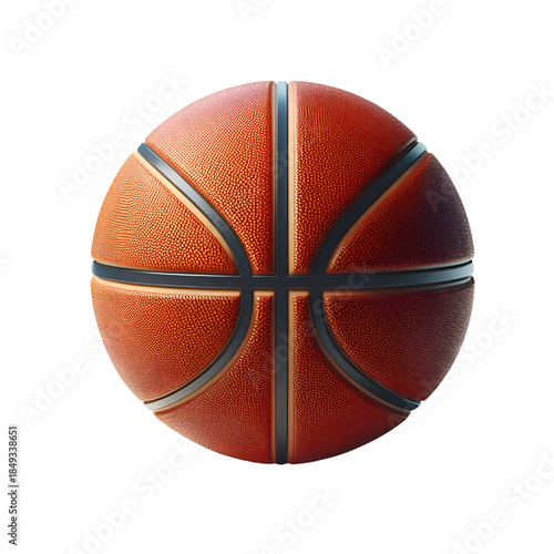 High-quality 3D rendered basketball featuring a realistic orange leather texture with clearly defined black channel lines. Isolated on a white background, this detailed illustration is ideal for sport