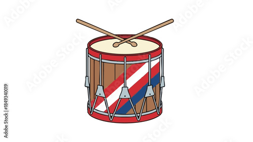 Civil War drum with crossed sticks on a white background for Abraham Lincoln's Birthday  
