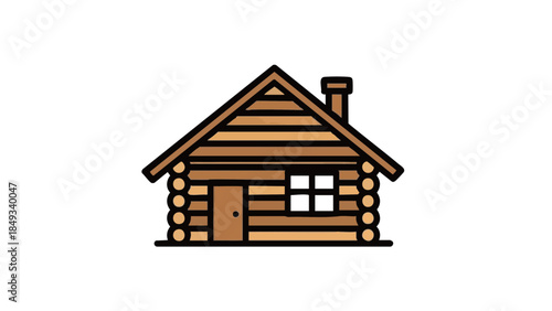 Log cabin illustration in simple line art style  