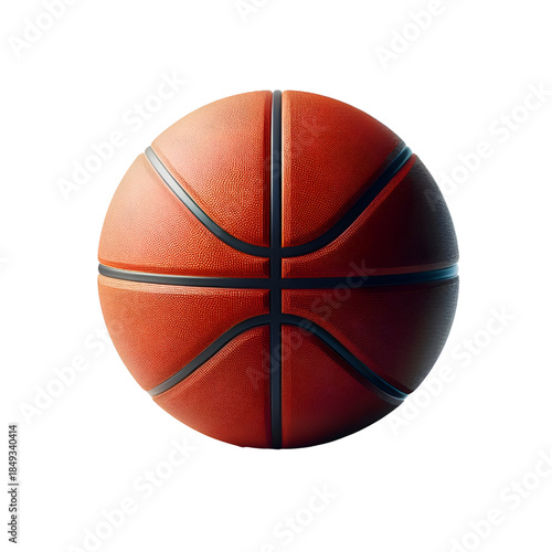 High-quality 3D rendered basketball featuring a realistic orange leather texture with clearly defined black channel lines. Isolated on a white background, this detailed illustration is ideal for sport