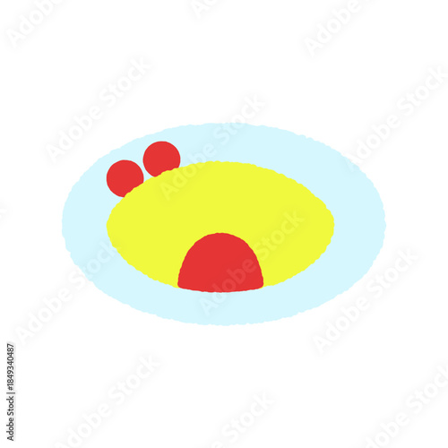 手書き風の単品アイコンイラスト　食べ物　オムレツ