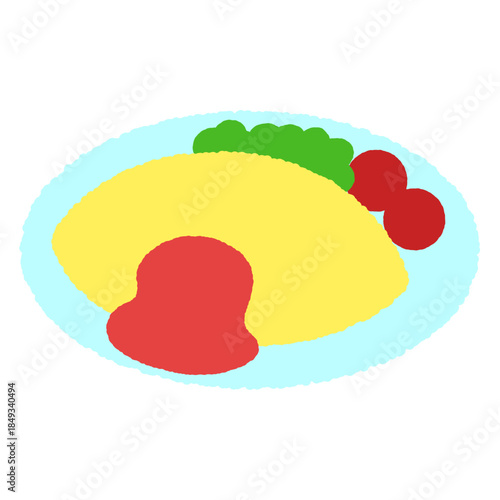 手書き風の単品アイコンイラスト　食べ物　オムレツ
