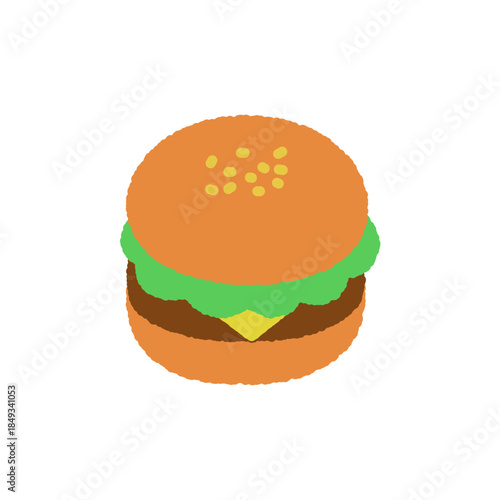 野菜とチーズと肉を挟んだシンプルなハンバーガー