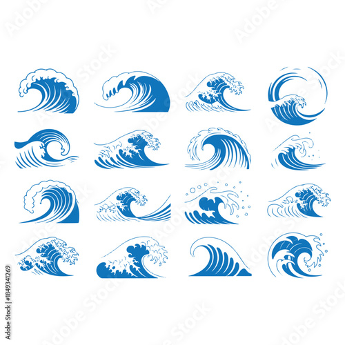 Assorted Blue Wave Graphics Keywords: wave, ocean, sea, water, blue, graphic, illustration
