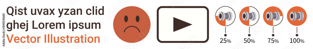 Fototapeta premium Sound settings, volume control, audio levels, multimedia, user interface, playback options. Sad face icon next to play button and speaker volume levels. Sound settings and volume control concept