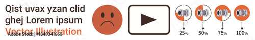 Sound settings, volume control, audio levels, multimedia, user interface, playback options. Sad face icon next to play button and speaker volume levels. Sound settings and volume control concept