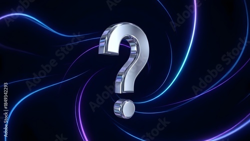 Shiny Metallic Question Mark on Dark Background.