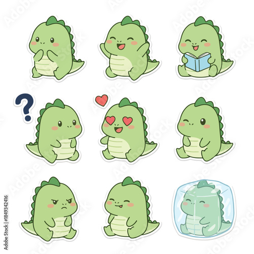 Cute cartoon illustration dinosaur with expression and activites