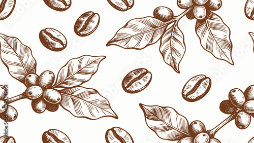 Coffee beans and leaves pattern