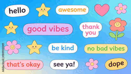 Colorful positive affirmations and cute icons