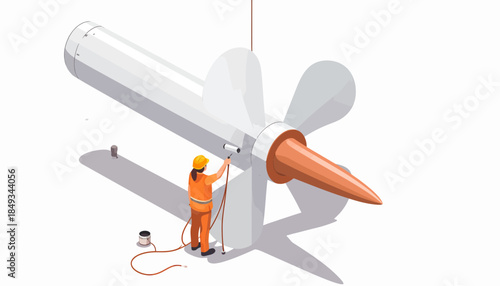 Worker Painting Ship Propeller with Roller