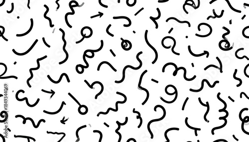 Memphis Pattern: Black Lines on White Background