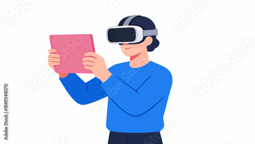 Person using VR headset and tablet