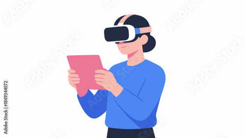 Person using VR headset and tablet