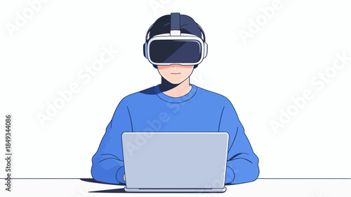Person using VR headset with laptop