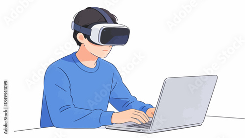 Person using VR headset with laptop