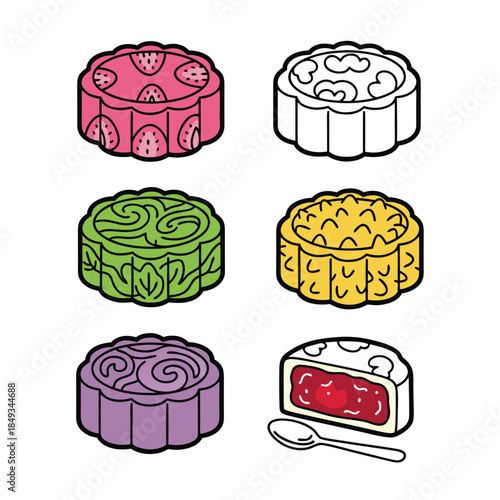 Colorful Mooncakes Collection with Various Flavors and Designs.
