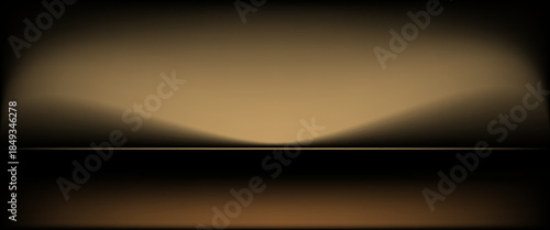 Dark gold gradient background studio with two lights shiny abstract pattern, modern and luxury empty room interior for premium product display lighting. eps 10