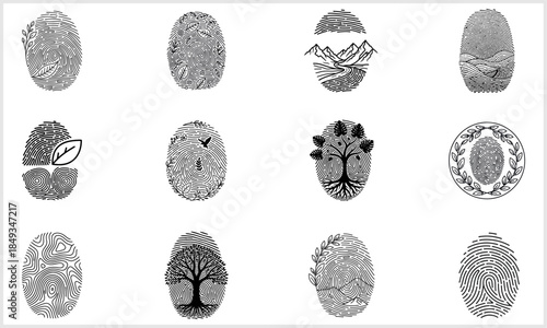 Intricate Fingerprint Collection: A curated series of artful fingerprints, each a unique testament to individuality, meticulously crafted with striking detail and captivating textures.