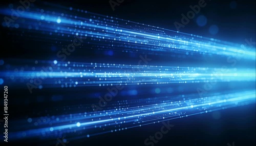 abstract futuristic digital data transmission background with glowing blue horizontal fiber optic lines high speed internet connectivity and network cybersecurity concept