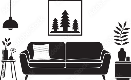 A contemporary modern living room interior features a comfortable leather sofa and armchair with soft cushions, showcasing a stylish 3D wall design for a relaxed house decor in an apartment