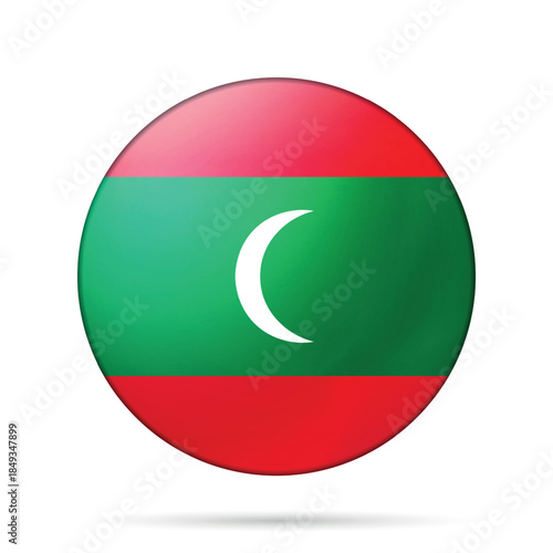 Glass light ball with flag of Republic of Maldives. Round sphere, template icon. Maldives national symbol. Glossy realistic ball, 3D abstract vector illustration. Big bubble.