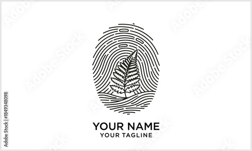 Fingerprint Fern Leaf Logo Design - Unique Organic Nature Identity Brand Icon logotype icon vector f.