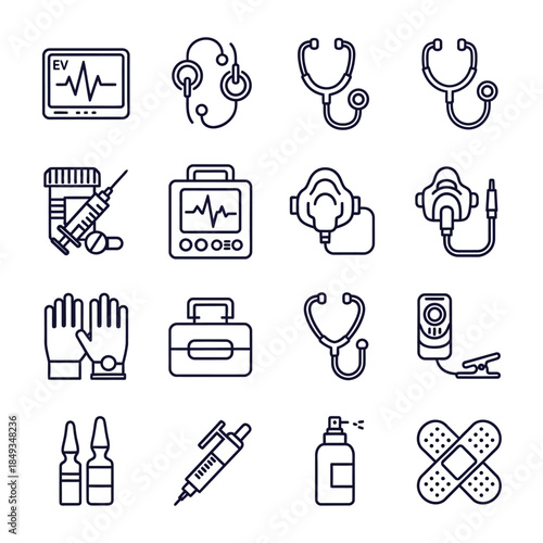 Medical icons set with various healthcare symbols and elements.