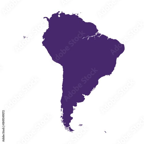 Map of South America, sign silhouette. World Map Globe. Vector Illustration isolated on transparent background. Latin American continent.