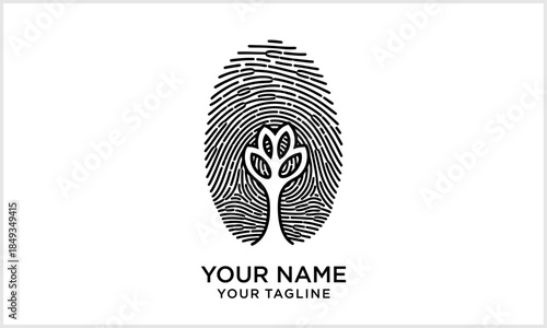 Fingerprint Tree Logo Design - Eco Identity Nature Growth Sustainable Brand Symbol logotype icon vec.