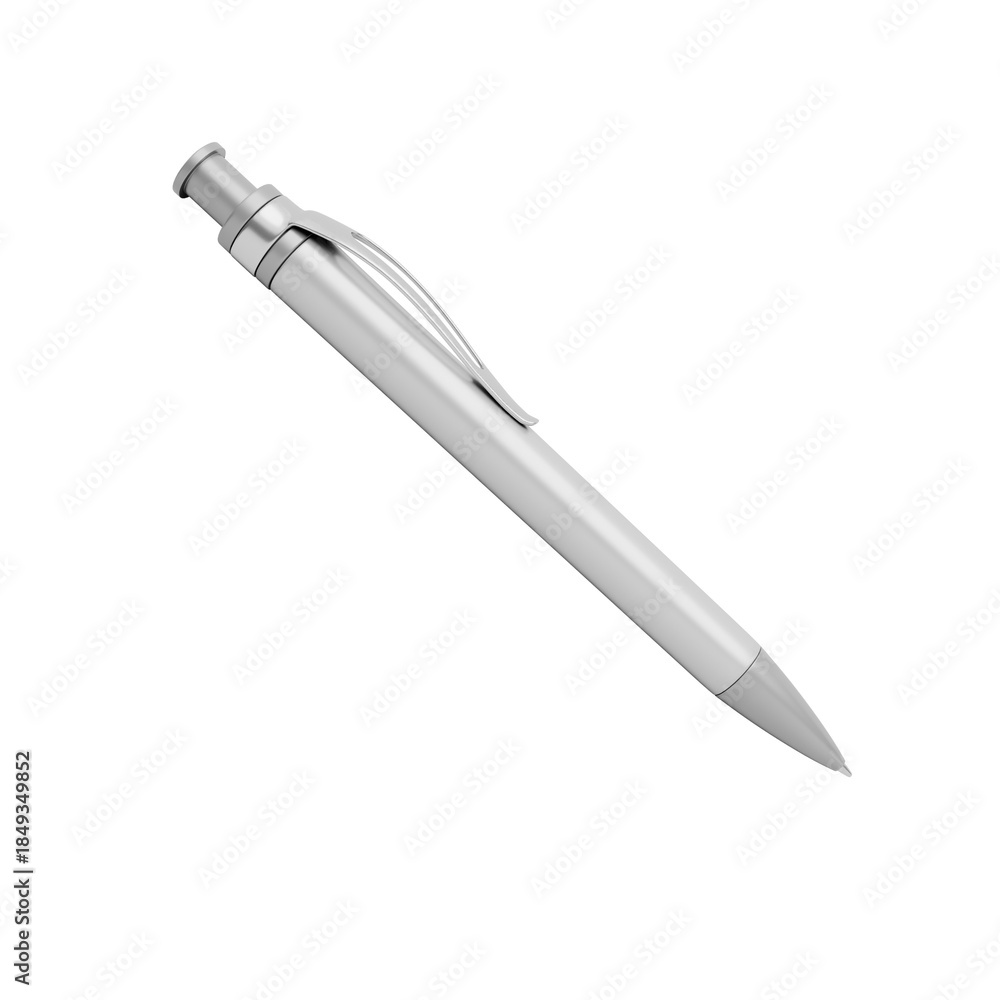 Fototapeta premium 3D Render Silver Ballpoint Pen on White background