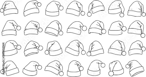 Vector Illustration of Christmas Santa Hats - Pattern of Holiday Headwear