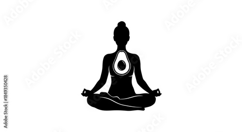A person meditates peacefully in lotus position with an egg-shaped symbol on their back.